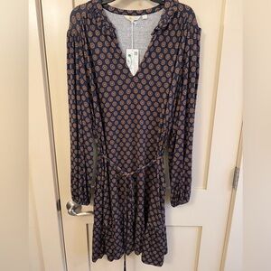 Boden Navy and Brown Long Sleeve Dress